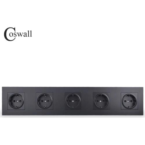COSWALL Quality 5 Gang Wall Power Socket Grounded 16A EU Standard Quintuple Outlet With Children Protective Door PC panel