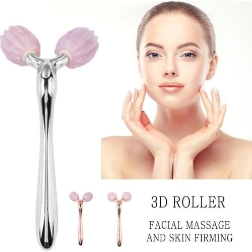2021 New 3D Jade Roller Rose Quartz Face Massager Gua Sha Beauty Facial Roller Skin Care Face Lift Anti Wrinkle Face Slimming