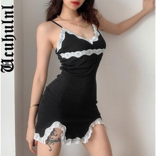 Ucuhulnl New Fashion Sexy Dress Women Lace Patchwork Slim Mini Dress Streetwear Harajuku Hipster Black Gothic Clubwear Female