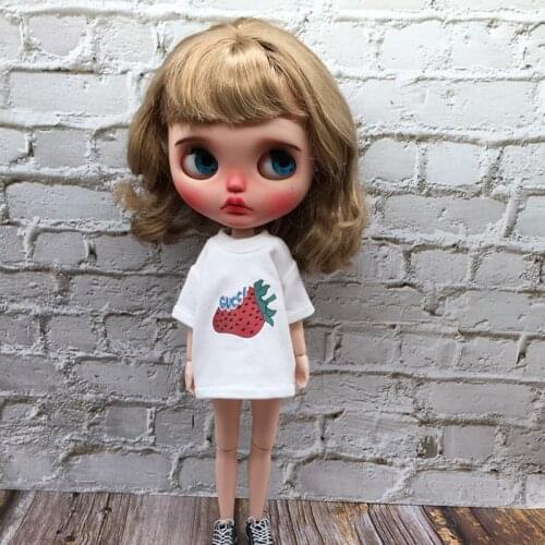 Handmade Blyth Doll Clothes,Fashion White Printing T-shirt Dress for 1/6 doll accessories(fit ob24 azone barbies blyth 1/6 doll)