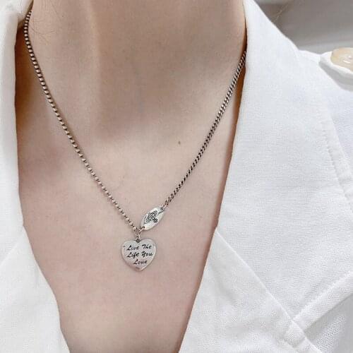 Vintage Heart Letter Pendant Necklaces For Women Korean New Retro Thai Silver Oval Planet Simple All-Match Female Party Jewelry