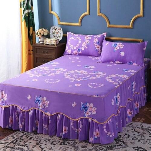 Bed Skirt Fashion Bed Set Floral Printing Flower Bedspread King Queen Twin Size Thicken Sanding Soft Bed Skirt Pillowcase
