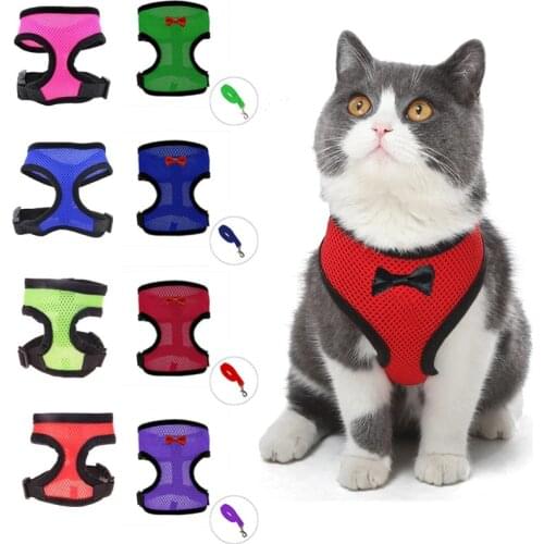 Adjustable Cat Dog Vest Walking Lead Leash For Small Medium Dog Cat Collar Bow-knot Mesh Pet Supplies