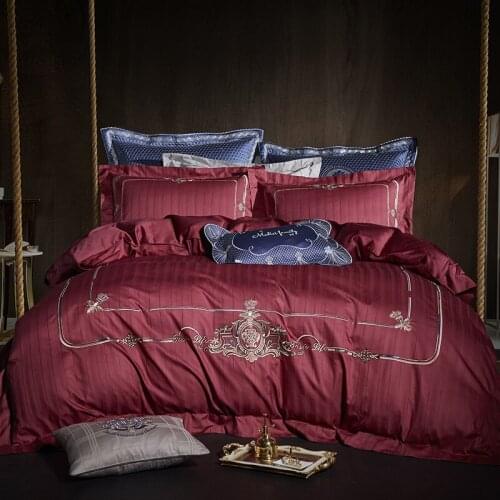 Stripe Luxury Royal Bedding 4Pcs Grey Blue Golden Egyptian cotton Bed sheet Duvet cover set Queen King size Bed set Pillowcases