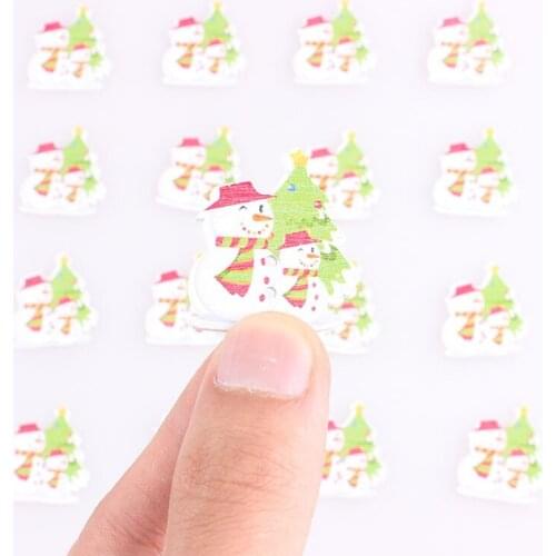 Christmas Snowman Decorative Button 2Hole Wooden Buttons for Scrapbooking Crafts DIY Children Clothing Sewing Button 100pcs E