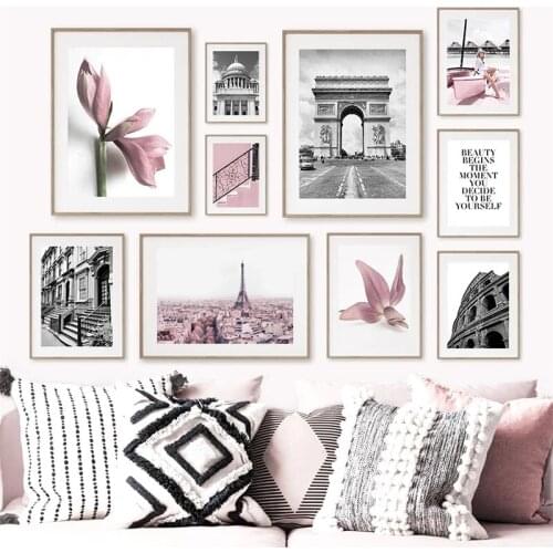 Pink Magnolia Girl Surf Retro Paris Photo Wall Art Canvas Painting Nordic Posters And Prints Wall Pictures For Living Room Decor