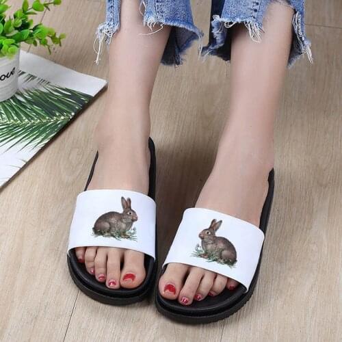 Women Shoes Kawaii Rabbit Print bathroom Slides Cartoon Non-slip Flip Flops Beach sandals Fashion Ladies shoes House Slippers