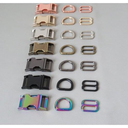 10Sets 15mm 20mm 25mm Dog Collar Paracord Hardware Metal D Ring Slider Belt Loop Release Buckle Clasp Outdoor Harness Accessory