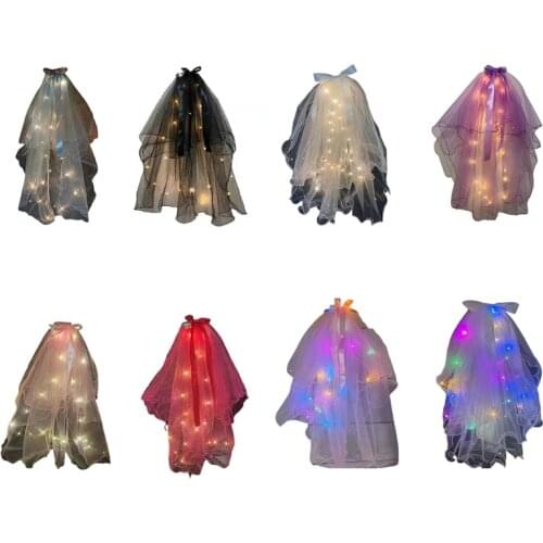 Wedding Bridal Veil with Clip/Comb Wavy Edges Ribbon Tulle Veils with Light for Bride Bridesmaid Flower Girl Multi Color