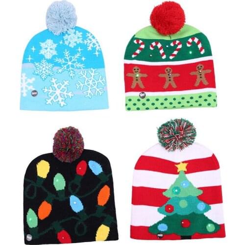 LED Light Knitted Christmas Hat Unisex Adults Kids New Year Xmas Luminous Flashing Knitting Crochet Hat Party Favor