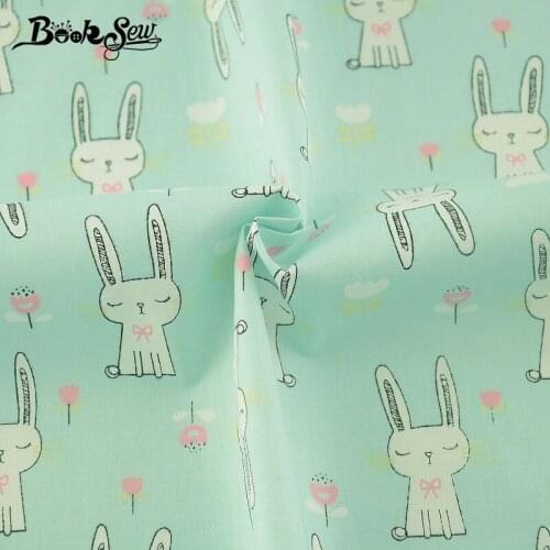 Booksew Cloth 100% Cotton Green DIY Tela Meter Textiles Baby Fabic Dye Printed Tesidos Rabbit Designs Patchwork Sewing Tecido
