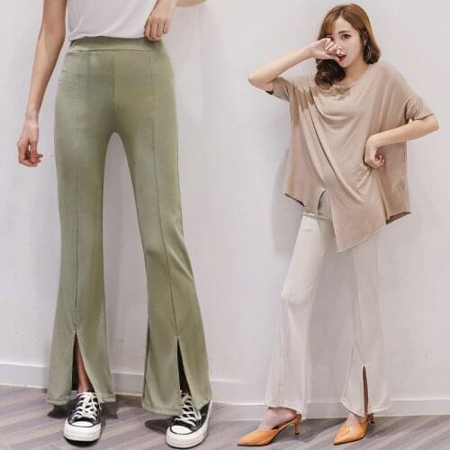 Thin nine-point micro-flare trousers drape feeling thinner split wide-leg women summer high-waist black eight-point suit pants