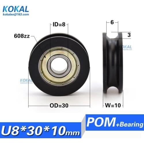 [U0830-10]High Loading U Type 608zz bearing U groove sliding door roller wheel 8Mm*30MM*10MM window door pulley
