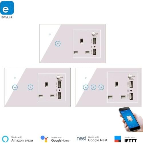 EWelink Smart Wall Socket Switch UK Plug with USB Charger 220V WiFi Wireless Control Compatible with Alexa Google Home IFTTT