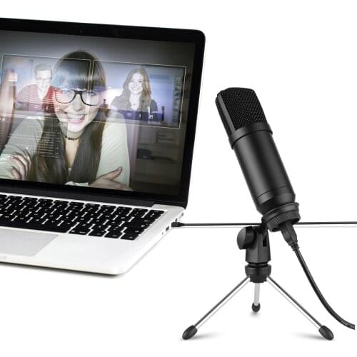 USB Condenser Microphone Set with Foldable Mic Tripod USB Power Cord Foam Wind Muff for Recording Live Streaming Voice Chatting
