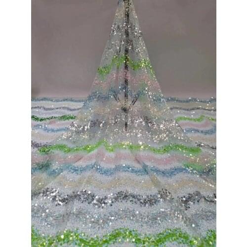 African high quality sequence ZH-110684 French Nigerian sequins net tulle mesh lace fabric for dress 5yards