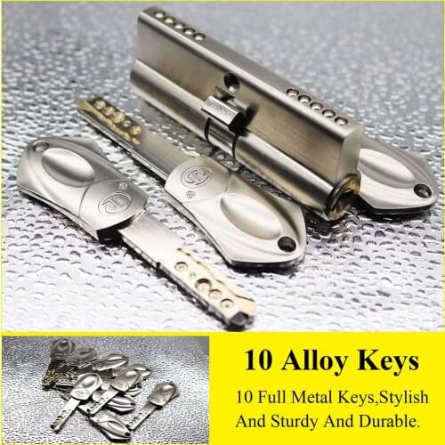 10pcs Keys Door Cylinder Security door Lock 60mm 65 70 80 90mm Anti-Theft Entrance Brass Door Lock Lengthened Core Extended Keys