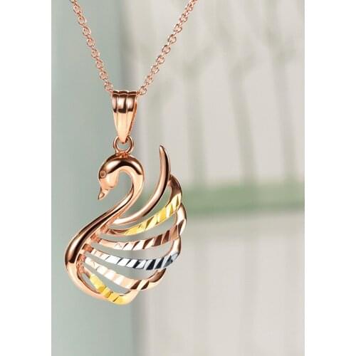 Pure 18K Multi-gold Pendant Womens AU750 Swan Necklace Pendant