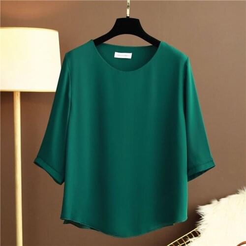 Women Spring Summer Style Chiffon Blouses Shirts Lady Casual Half Sleeve O-Neck Loose Style Chiffon Blusas Tops ZZ0809