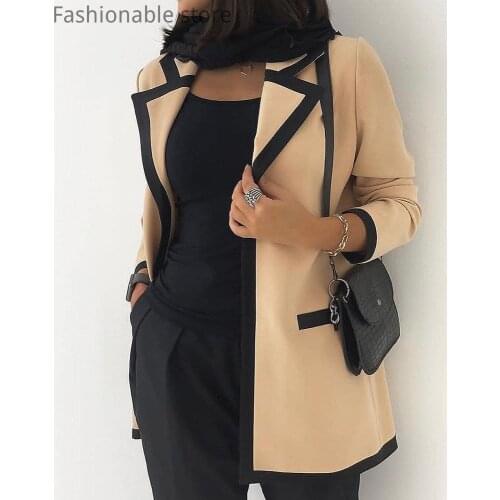 Women Elegant Colorblock Long Sleeve Blazer Coat