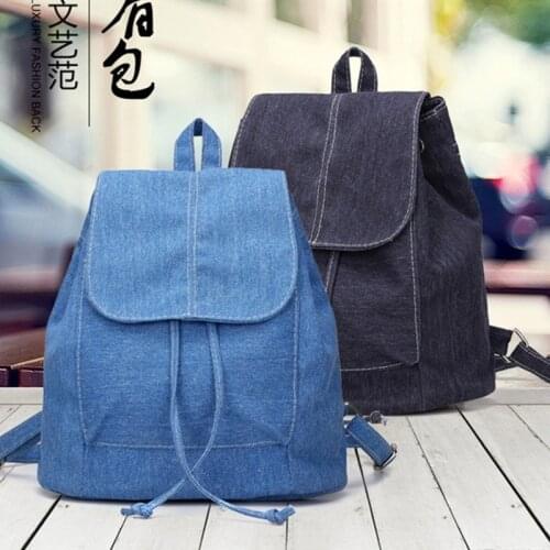 2020 New Denim Canvas Women Backpack Drawstring School Bags For Teenagers Girls Small Backpack Female Rucksack black backpack