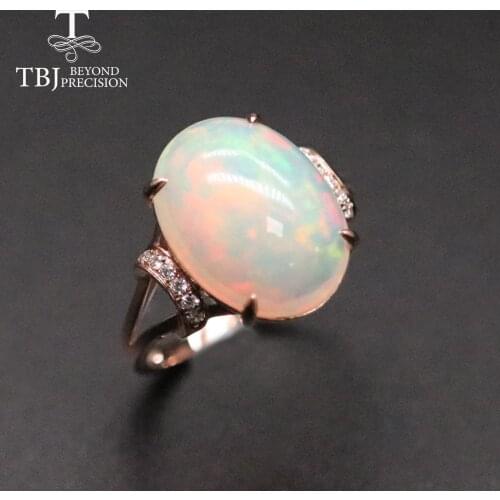 Tbj,2021 new 14k rose gold diamond 5.6ct Opal Ring Natural Ethiopia Opal oval cut 12*16mm gemstone fine jewelry for women gift