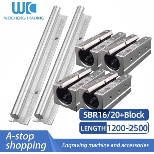 1/2PC Aluminum Bracket Optical Axis Linear Cylindrical Guide Rail SBR16/20 1200-2550mm Lengthened Steel Sliding Rail Combination