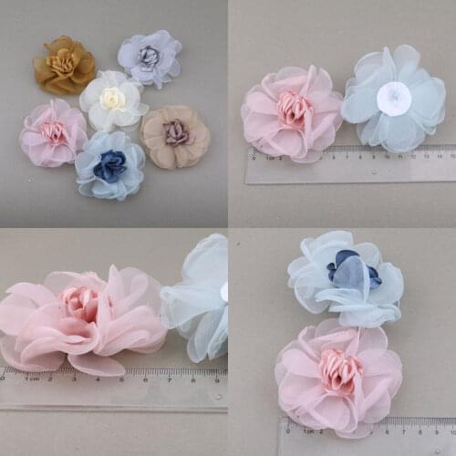 High Quality Handmade Chiffon Fabric Flowers Girl Hair jewelry Garment Shoes Headband Decor Floral Sticker Patch Craft 10pcs