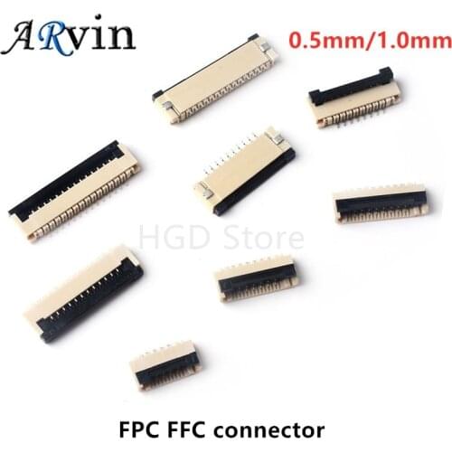 10pcs FPC FFC connector 0.5mm 1.0mm Flat Cable PCB Connectors SMT ZIF 4 5 6 7 8 10 12 16 18 20 26 28 30 32 36 40 50 54 60p