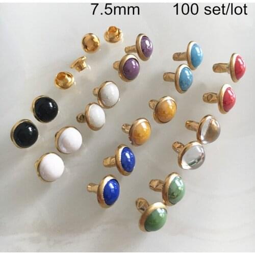 100 Set Acrylic Pearl Rivet Stud with Gold Trim,7.5mm Dome Colored Pearl Rivet Studs,Blue,Red,Green,Black,Purple,Yellow