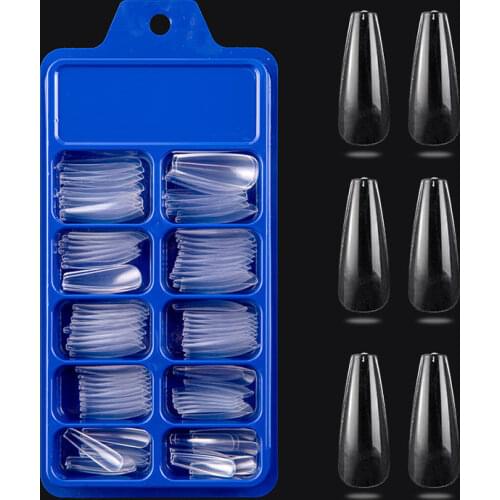 100pcs False Nails Full Cover Acrylic Ballerina Clear Nail Tips Manicure Extension Press on Nails Capsule Long Fake Nails Coffin