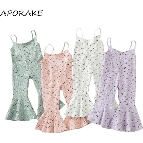 2021 0-5Y Sweet Toddler Baby Girl Jumpsuit Little Floral Print Sleeveless O Neck Top Romper Flare Pants Summer Holiday Outfit