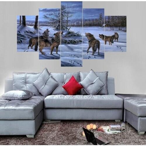 5 PCS of modern landscape canvas printing adornment picture Wolf an elephant art deco painting