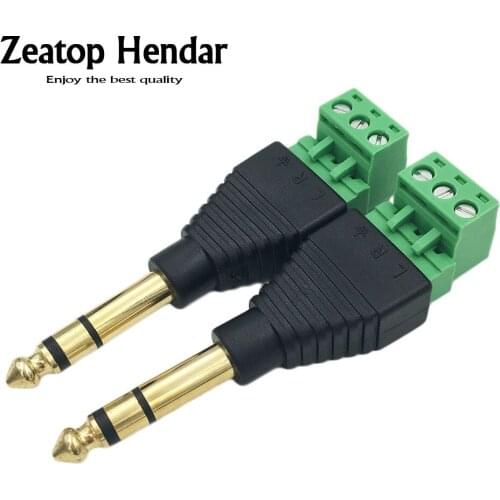 50Pcs New 6.35mm 1/4" Stereo Male Plug to AV Screw Video Balun Terminal Adapter Connector