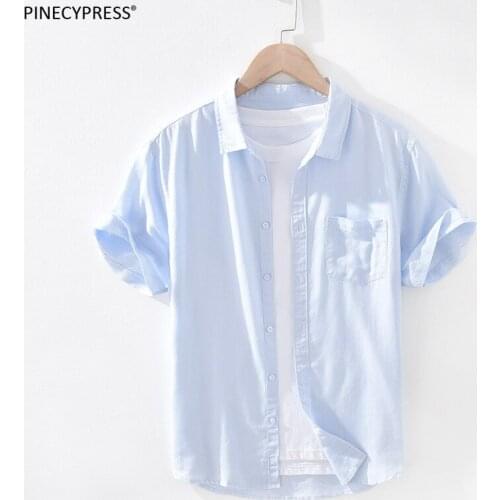 55% Linen 45% Cotton Anti-static Breathable Soft Anti-pilling Summer Short Sleeve Man Shirt Male Solid Quality Men Casual Shirts