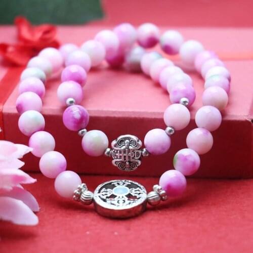 8mm Classic Pink Chalcedony Peach Stone Bracelet hand chain for women girls Natural Pendant Vajra Bodhi Pendant Double circle