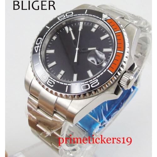 White marks black red ceramic bezel 43mm mens watch black dial luminous automatic movement wrist watch