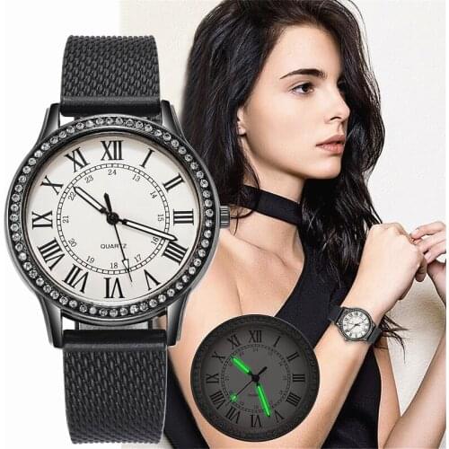 1PC Vintage Womens Luxury Roman Numerals Diamond Luminous Watch Casual Quartz Watch Round Analog Clock Wrist Watches