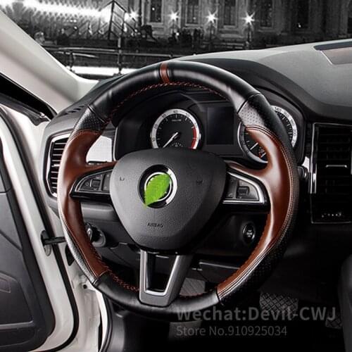 Steering Wheel Cover For Skoda Kodiaq Yeti Octavia Superb Rapid Spaceback KAROQ KAMIQ Kodiaq GT Hand stitch Premium Leather