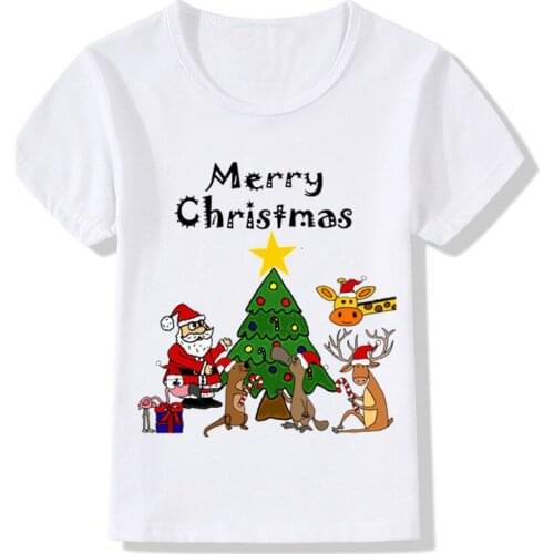 Children Summer Funny Cute Santa and Friends Christmas Cartoon T-Shirt Kids Baby Clothes Boys Girls Short Sleeve Top Tee