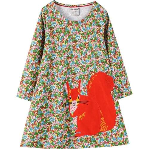 Autumn European Style Cotton Baby Girls Floral Clothing Children Long-sleeved Round Neck Girls Dresses