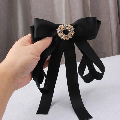Gothic new Rhinestone Crown Wreath glass Geometric Square Black Ribbon Bow Knot Women Student Big Brooches Pins Hair decoration