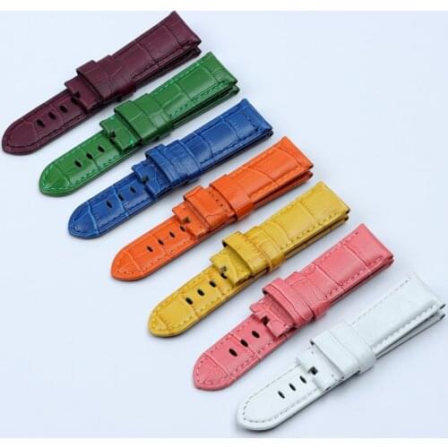 Quality Yellow Pink Green 24mm Colorful Italy Calf bamboo Leather Watchband for PAM441 for Panerai Strap Watch Band Tang Buckle