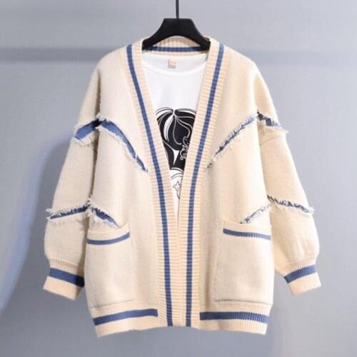 2019 Spring Cardigan Women Open Stitch Loose Sweater Jumpers Letters Oversized Sueter Mujer Yellow Cardigans manteau femme