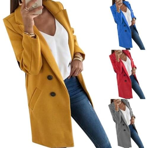 Classic Solid Color Fashion Women Long Sleeve single breasted Lapel Pocket Button Warm Comfortable Overcoat Coat