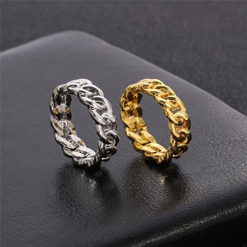 7mm Wide Chunky Chain Ring Cuban Curb Link Gold Filled Stylish Ring for Unisex Simple Design Chain Ring Punk Street Party Gift