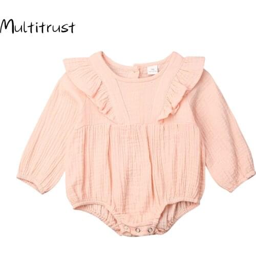 Baby Bodysuit Cute Infant Baby Girl Kid Long Sleeve Ruffle Solid Bodysuit Jumpsuit Clothes Size 0-24M