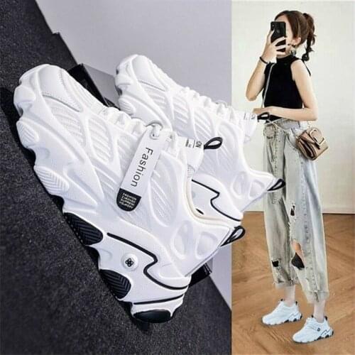 2021 Spring New Fashion Platform Sneakers Dad Shoes Women Comfortable Breathable Lightweight Mesh Lace-up Woman Casual Shoes New