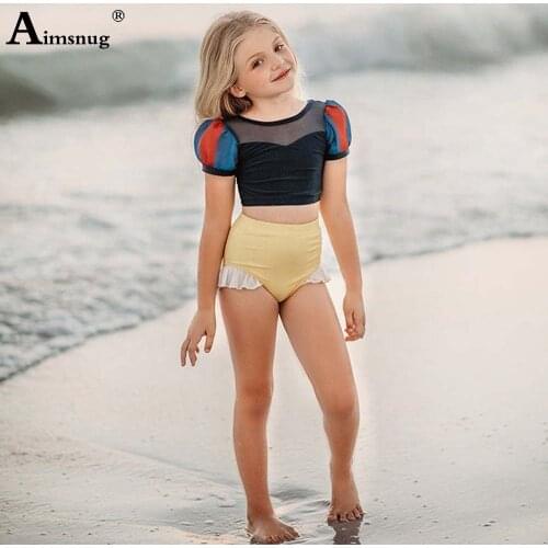 Baby Girls Princess Swimsuit Children Sweet Two Pieces Swimwear Crop TOP 2021 New Patchwork Guaze Bathing Suits Kids Clothing