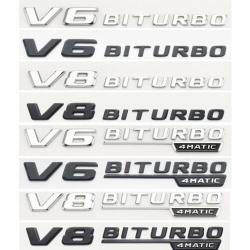 Car Logo Rear Badge Decal Tail Trunk Sticker Benz V6 V6BITURBO V8 BITURBO Bmw B4 Accessory Shape 3D Logo Silver